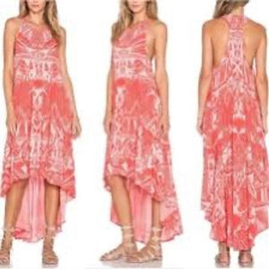 Free People Lamar Coral Print High Low Dress Size L